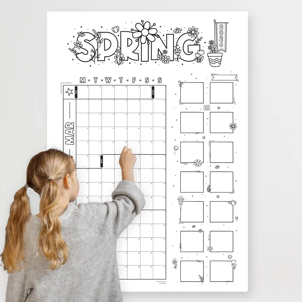 Girl drawing on 2026 Spring Jumbo Calendar - Oversized Printable Engineer Print For Planning - This Time Of Mine