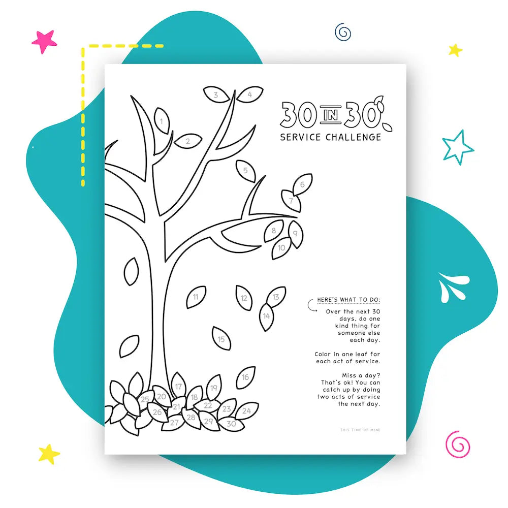Mockup Of 30 In 30 Service Challenge | Fall Leaves Printable Color Kindness Tracker