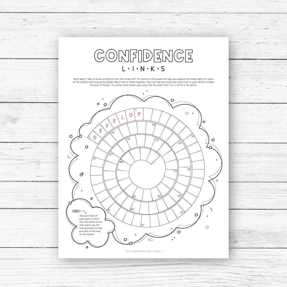 Confidence Links Spiral Crossword Puzzle