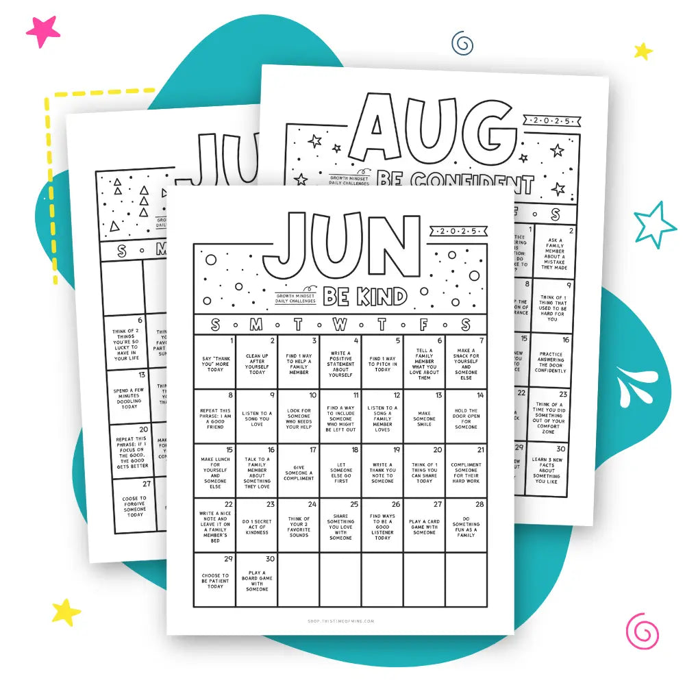 Mockup Of Daily Growth Mindset Mini-Challenges - Printable Summer Calendars For Kids