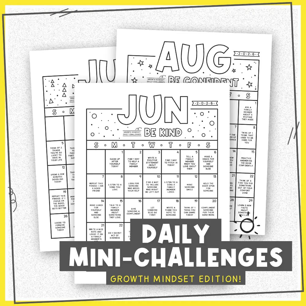 Mockup Of Daily Growth Mindset Mini-Challenges - Printable 3 Month Summer Calendars For Kids - June July August
