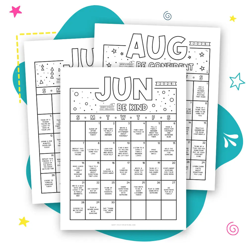 Mockup Of Daily Growth Mindset Mini-Challenges - Printable Summer Calendars For Kids