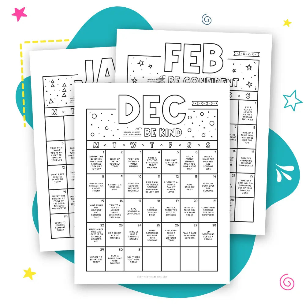 Mockup Of Daily Growth Mindset Mini-Challenges - Printable Summer Calendars For Kids - 3 Month