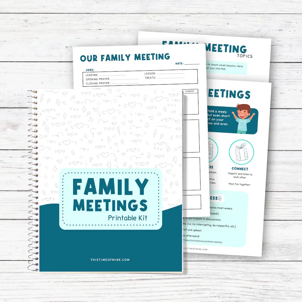 Mockup Of Printable Family Meetings Kit | Meeting Agendas And Topics For Meetings With Kids