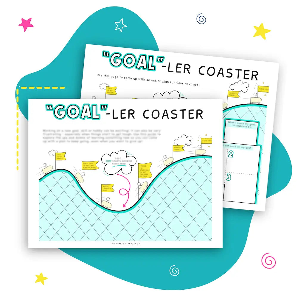 Mockup Of The Goaller Coaster Of Learning Something New | Printable Goal Worksheet and Guide For Kids And Teens