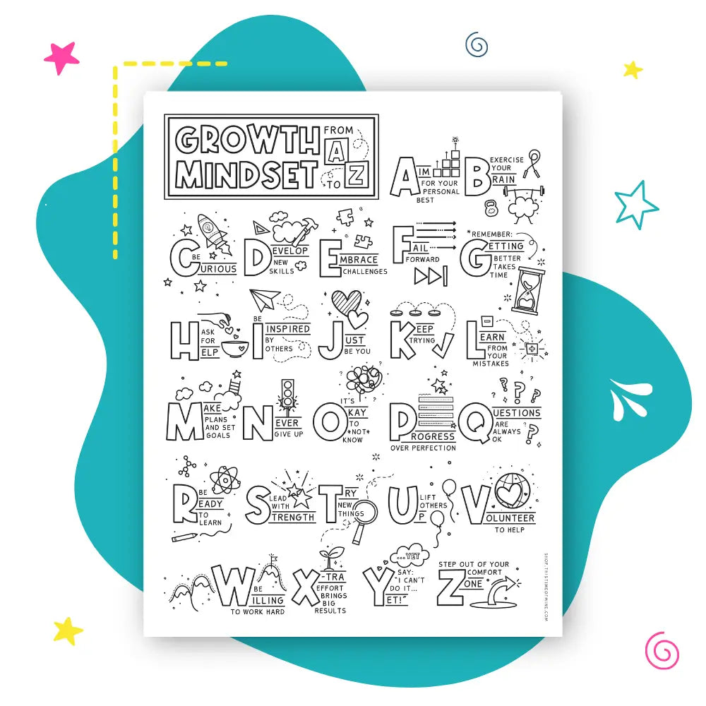 Mockup Of Growth Mindset A To Z | Printable Coloring Page For Kids