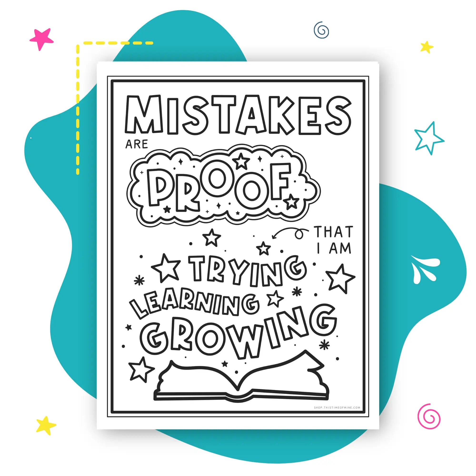 Mockup Of Mistakes Growth Mindset Coloring Page | Printable Activity For Kids And Teens To Build A Teachable Mindset