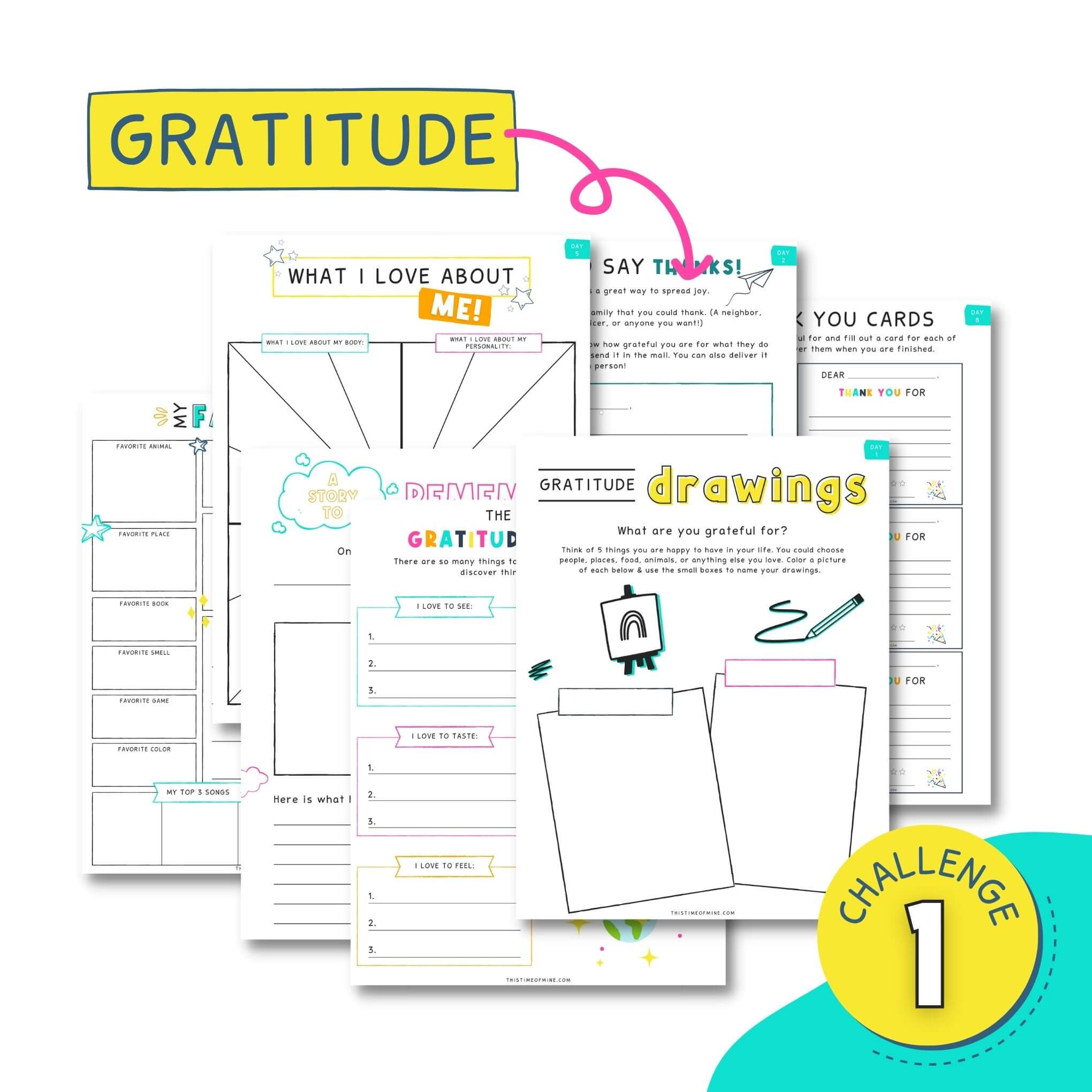 Mockup Of Positivity-Boosting Printable Challenges Kit For Kids | This Time Of Mine | Gratitude