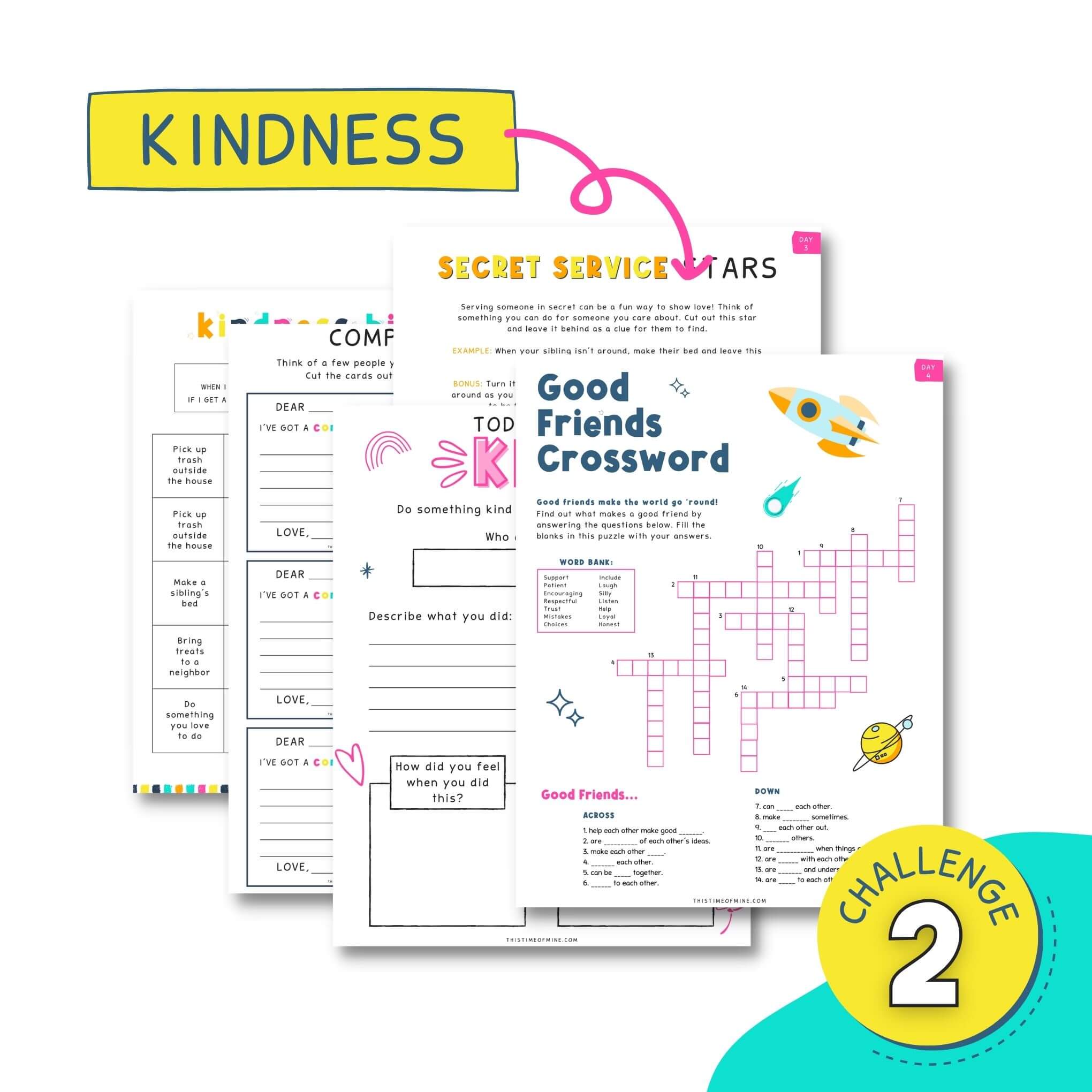 Mockup Of Positivity-Boosting Printable Challenges Kit For Kids | This Time Of Mine | Kindness