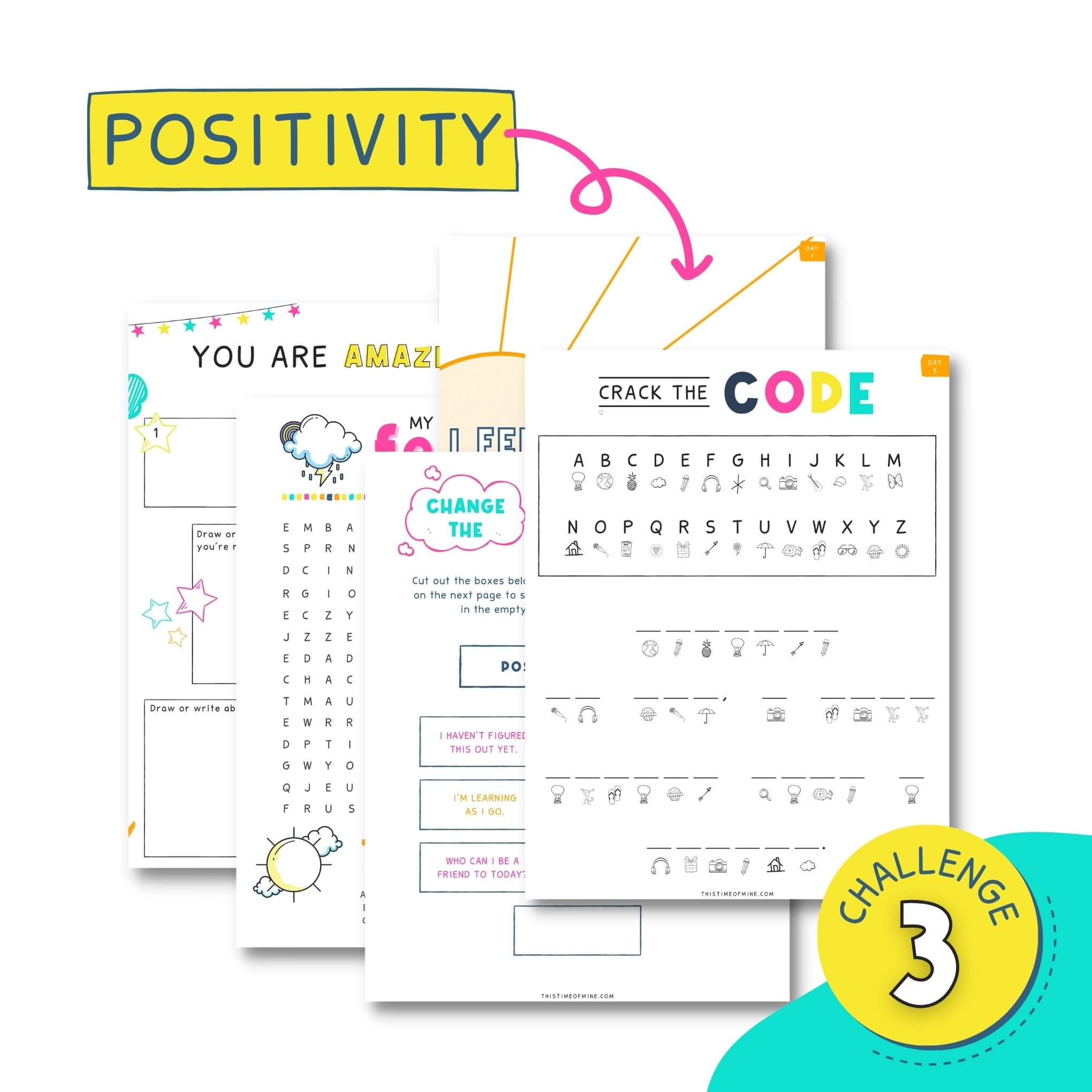 Mockup Of Positivity-Boosting Printable Challenges Kit For Kids | This Time Of Mine | Positive Mindset