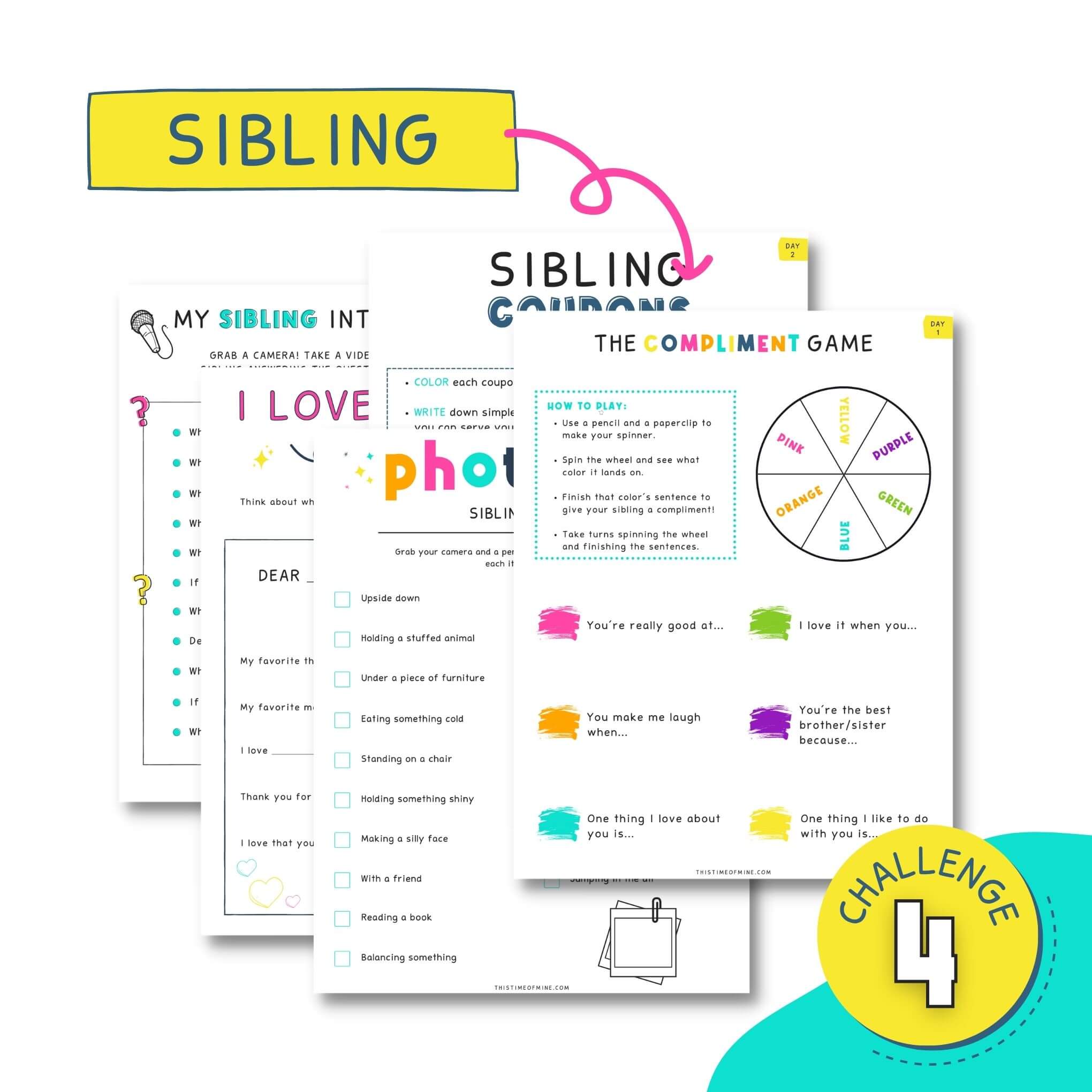 Mockup Of Positivity-Boosting Printable Challenges Kit For Kids | This Time Of Mine | Sibling
