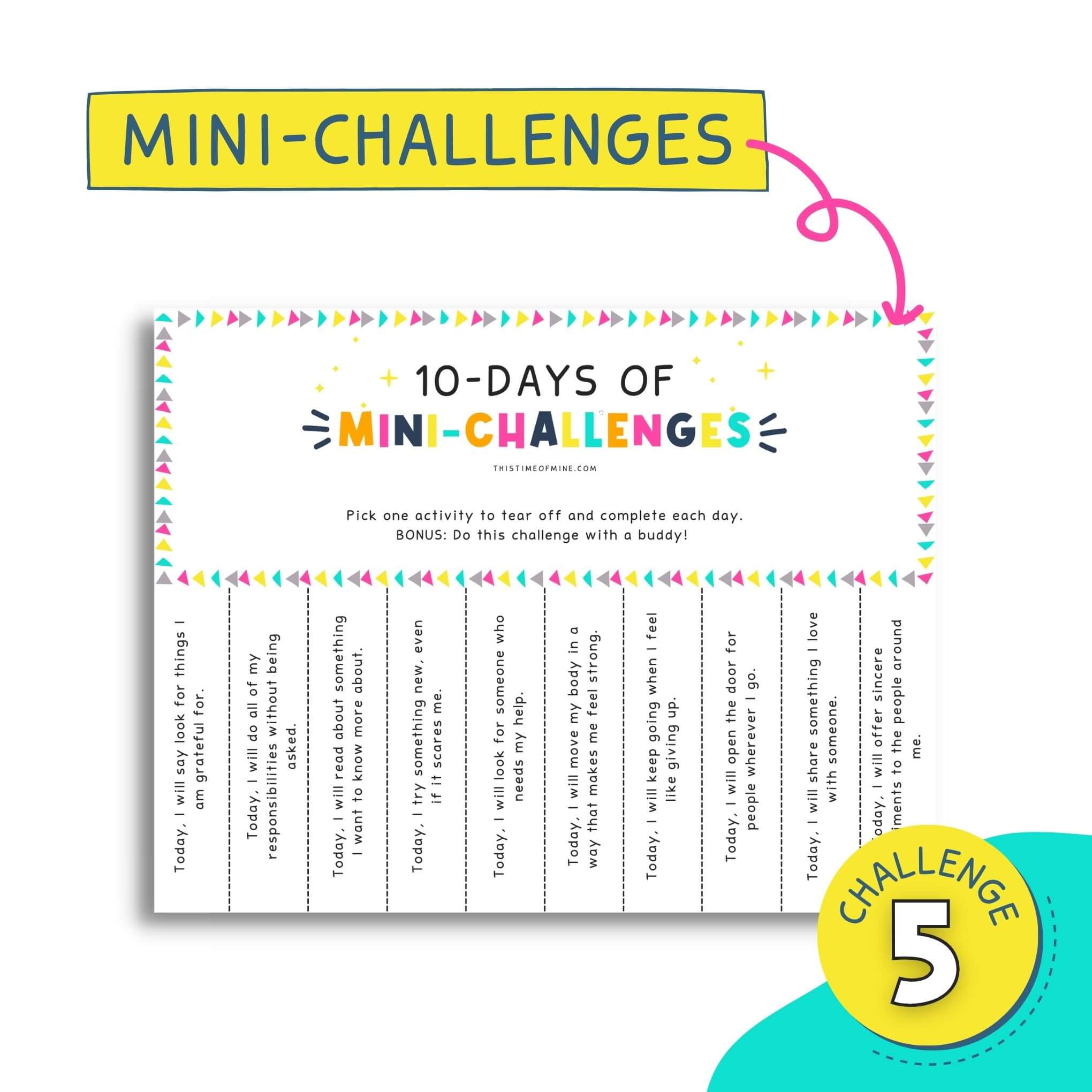 Mockup Of Positivity-Boosting Printable Challenges Kit For Kids | This Time Of Mine | Growth Mindset Mini-Challenges