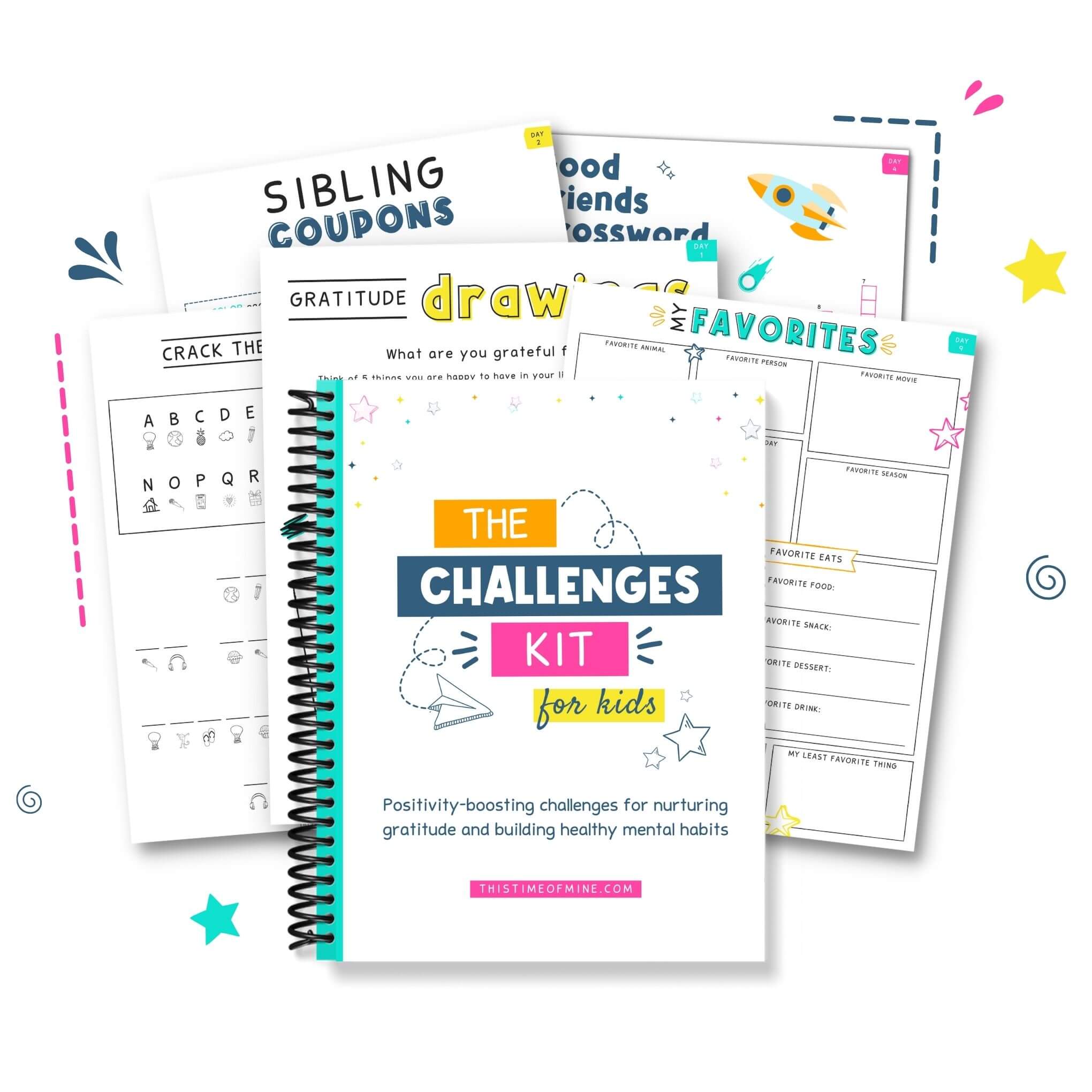 Mockup Of Positivity-Boosting Printable Challenges Kit For Kids | This Time Of Mine | Main Image