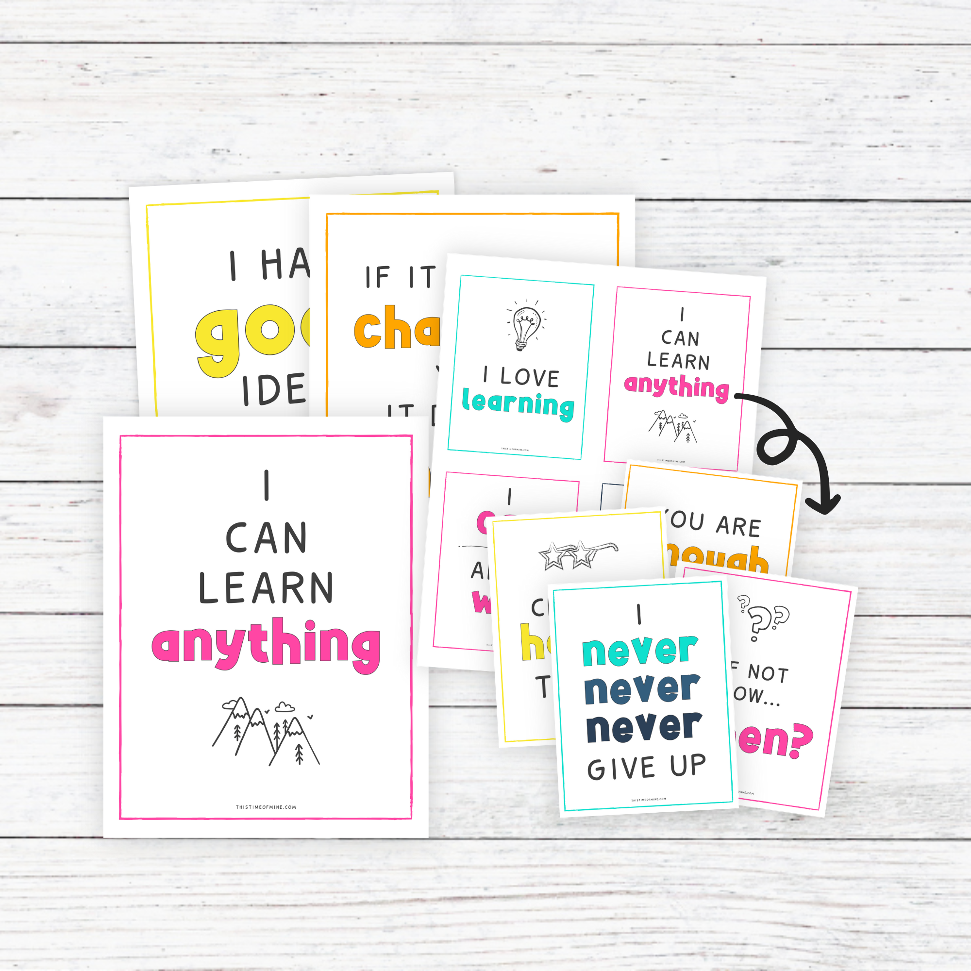 Mockup Of Printable Positive Affirmation Cards And Posters For Kids For Growth Mindset