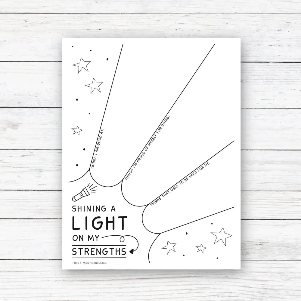 Mockup Of Shining A Light On My Strengths | Printable Reflection Activity For Teens And Kids To Build Confidence