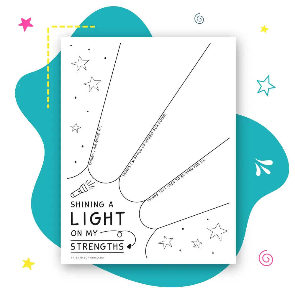 Mockup Of Shining A Light On My Strengths | Skill Building Confidence Worksheet For Kids And Teens