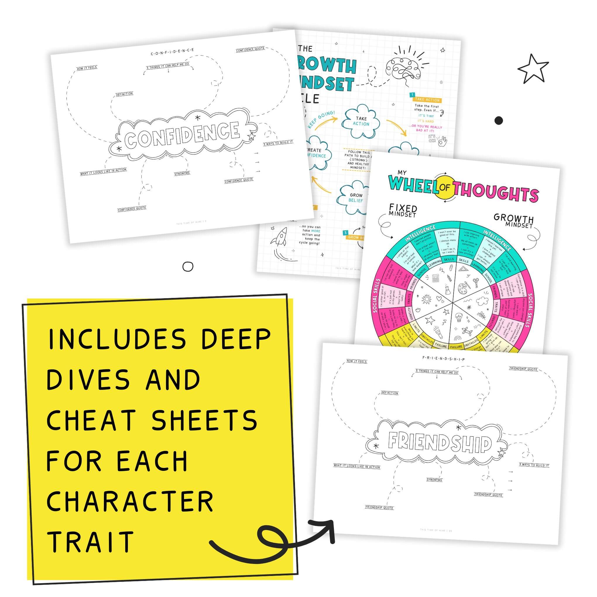 Mockup Of The Challenges Kit Growth Mindset Edition For Kids 10-14 | Includes Deep Dives And Cheat Sheets For Each Character Trait