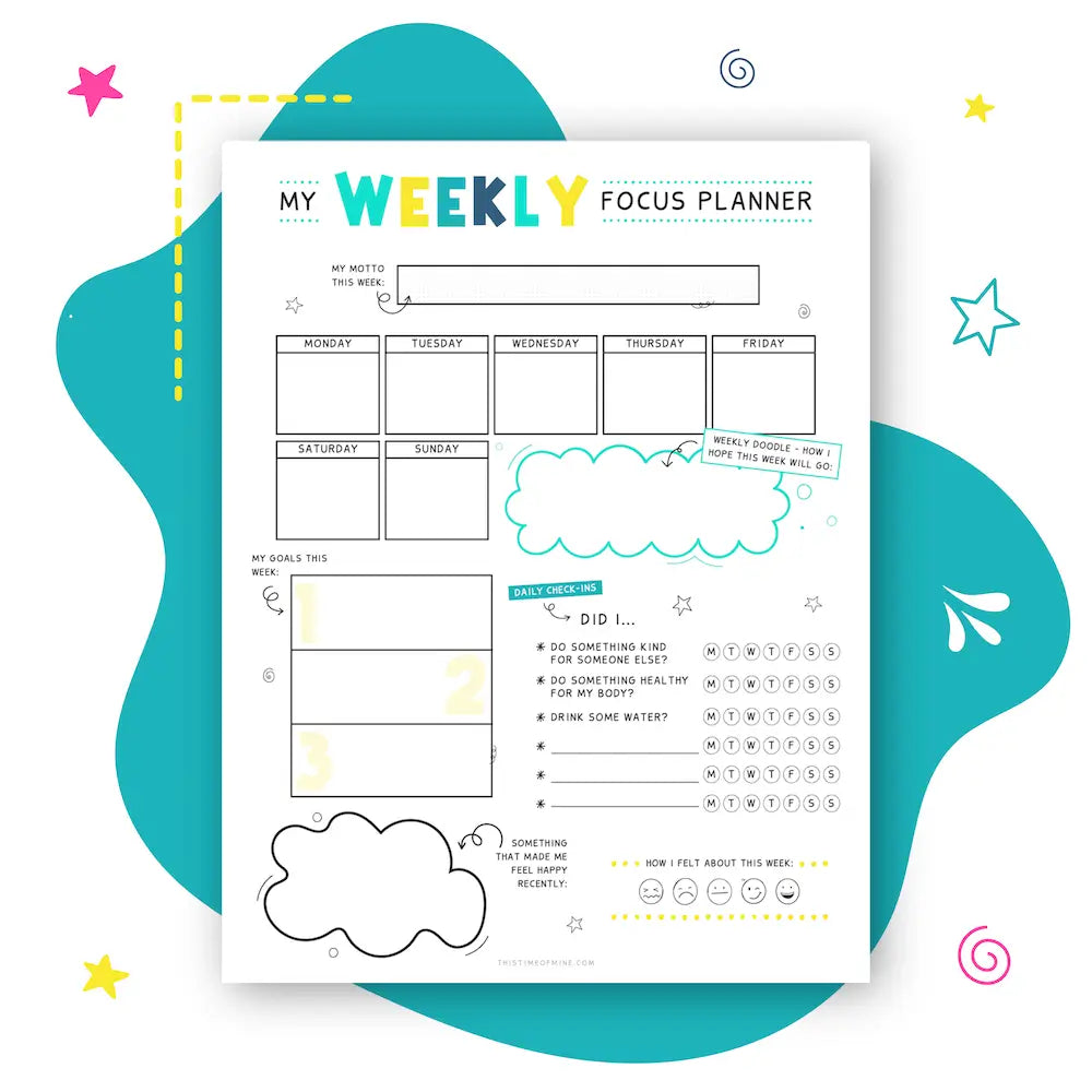 Mockup of Weekly Focus Planner For Kids And Teens PDF | Time Management And Goals