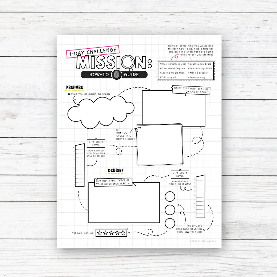 Mockup Of 1-Day Challenge For Kids | Follow A How To Guide | Goal Setting Activity To Teach Love Of Learning | Desk Background