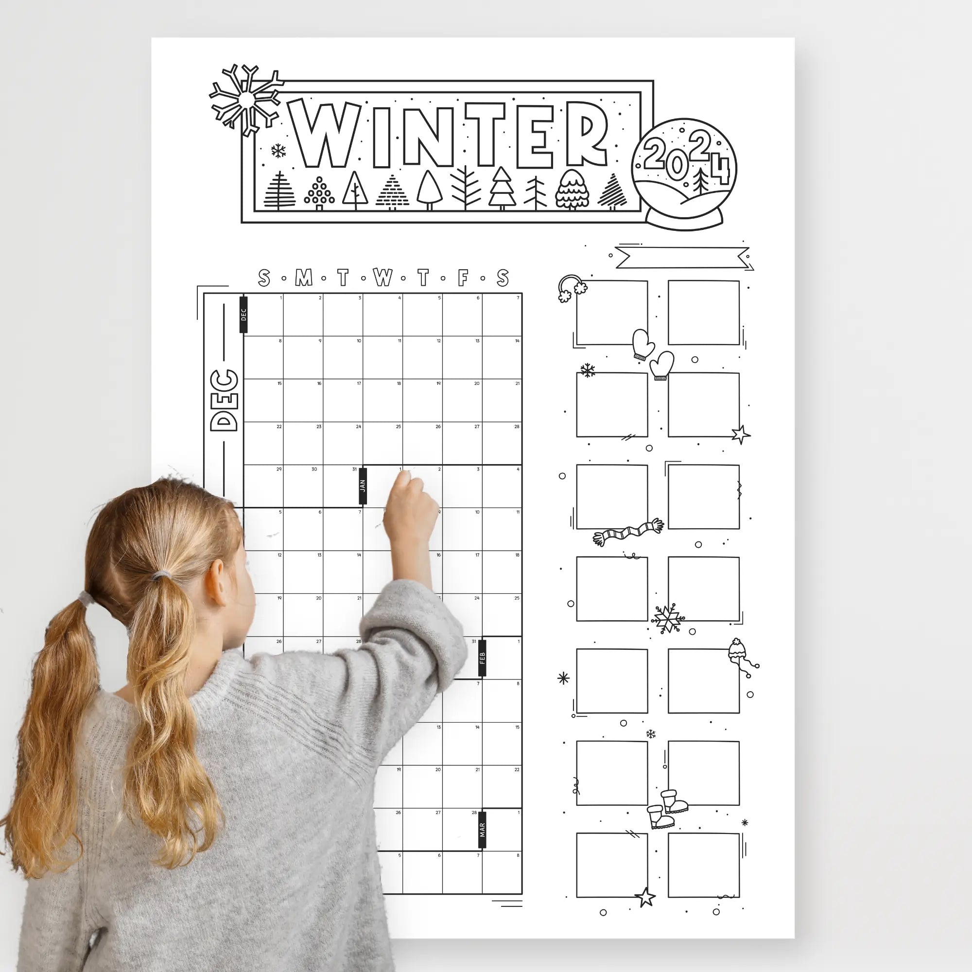 Mockup Of 2024 Winter Jumbo Calendar | Oversized Printable Engineer Print For Planning