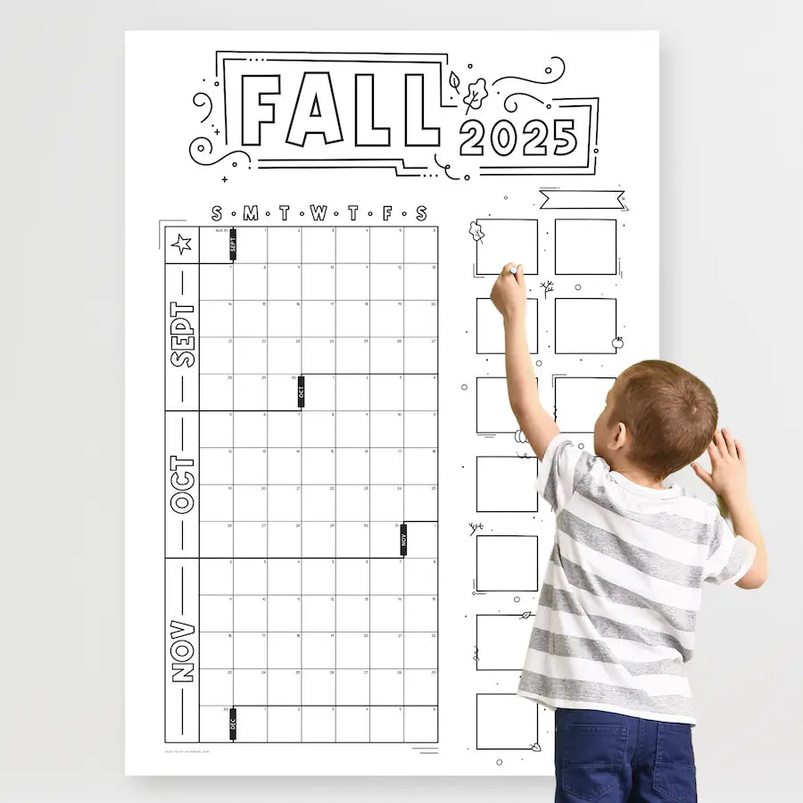 Child drawing on a 2025 Fall Jumbo Calendar - Oversized Printable Engineer Print For Planning