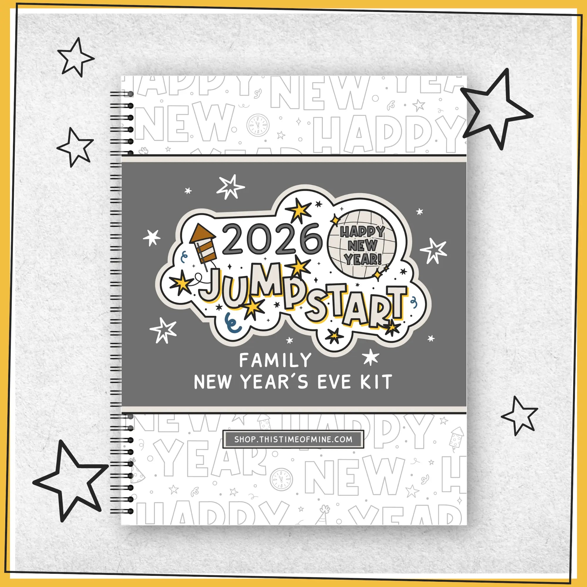 New Year's Eve kit with '2026 Jump Start' design on a gray background