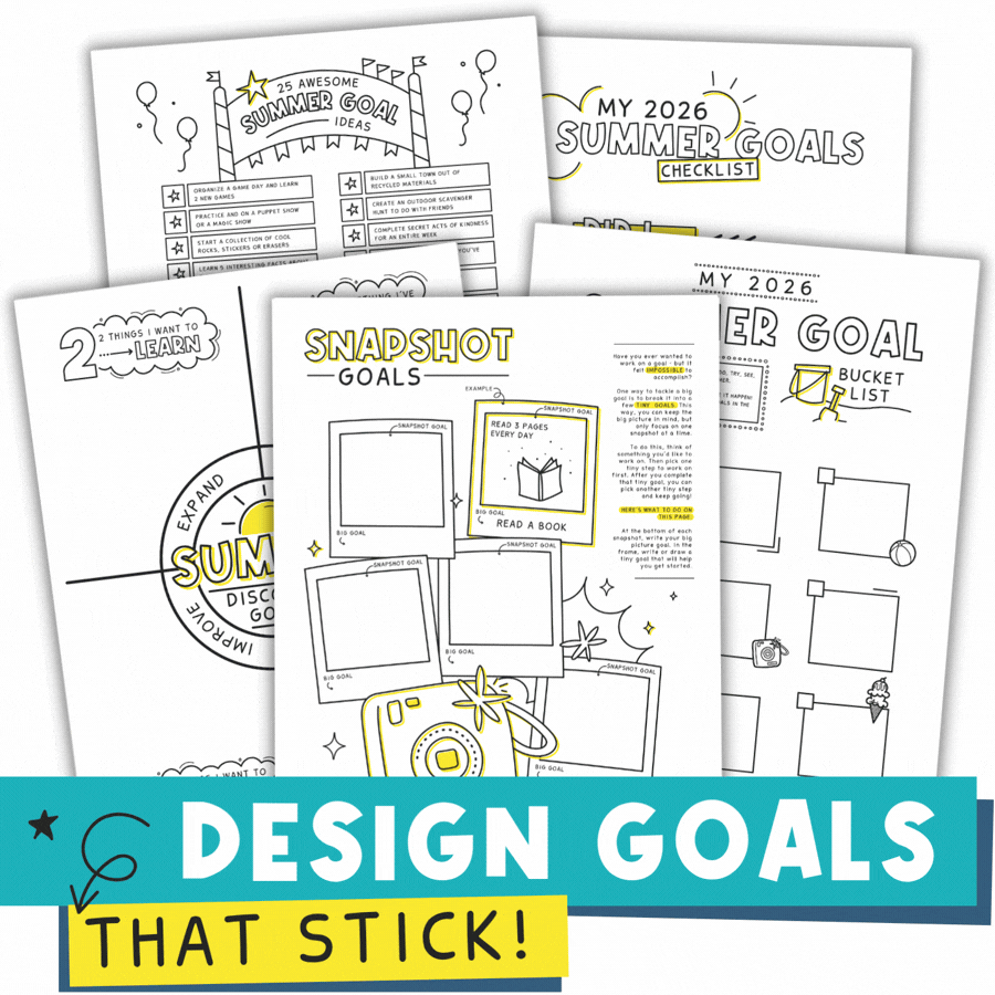 Mockup Of Pages Inside 2026 Summer Goal Kit For Kids | Design Goals That Stick | This Time Of Mine