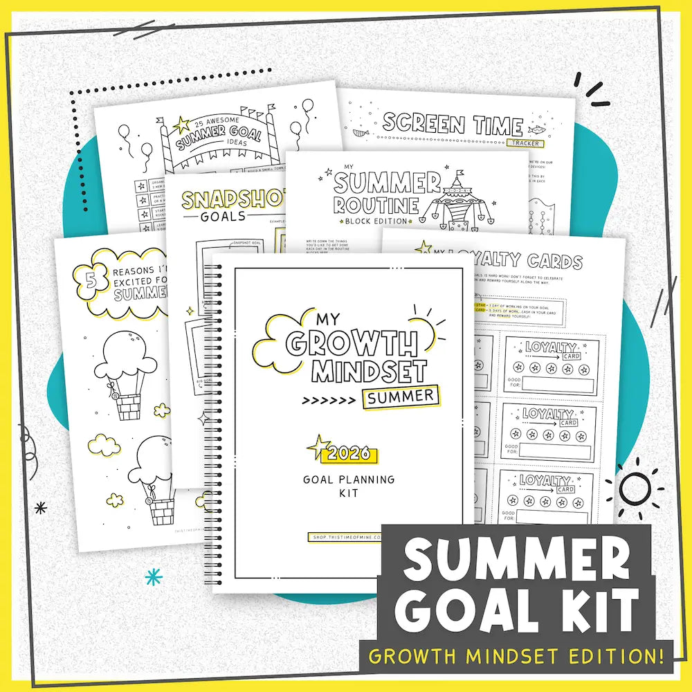 Mockup Of 2026 Summer Goal Kit For Kids | Printable Goal Activities, Summer Routine Charts, Chores, Reading And Savings Trackers And Growth Mindset Activities
