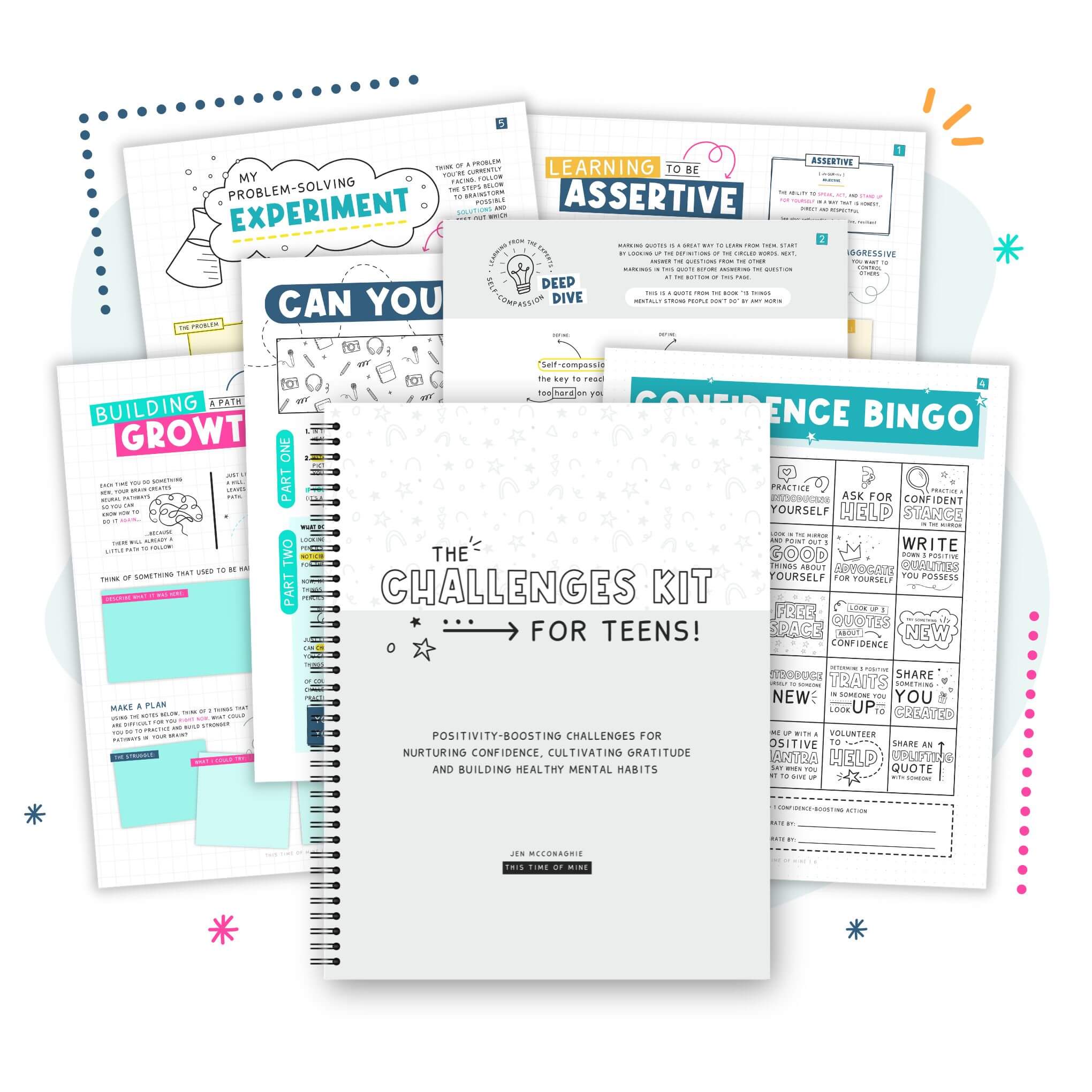 Mockup Of The Confidence-Boosting Printable Challenges Kit For Teens | This Time Of Mine | Sample Pages