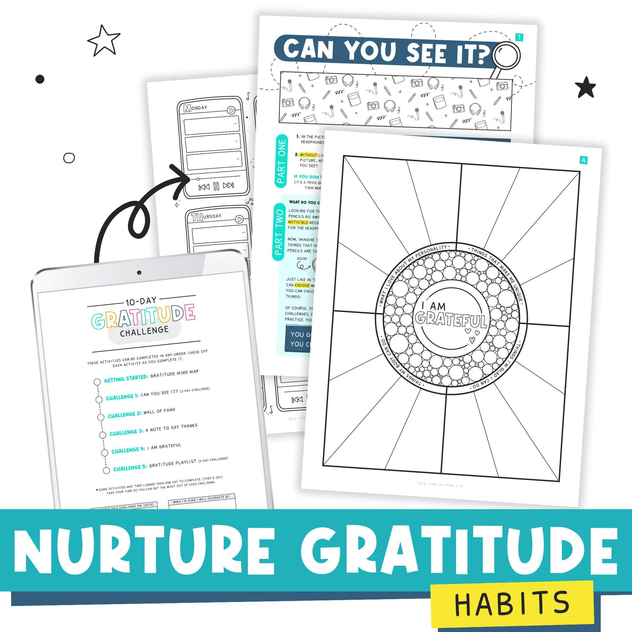 Mockup Of The Confidence-Boosting Printable Challenges Kit For Teens | This Time Of Mine | Nurture Gratitude Habits