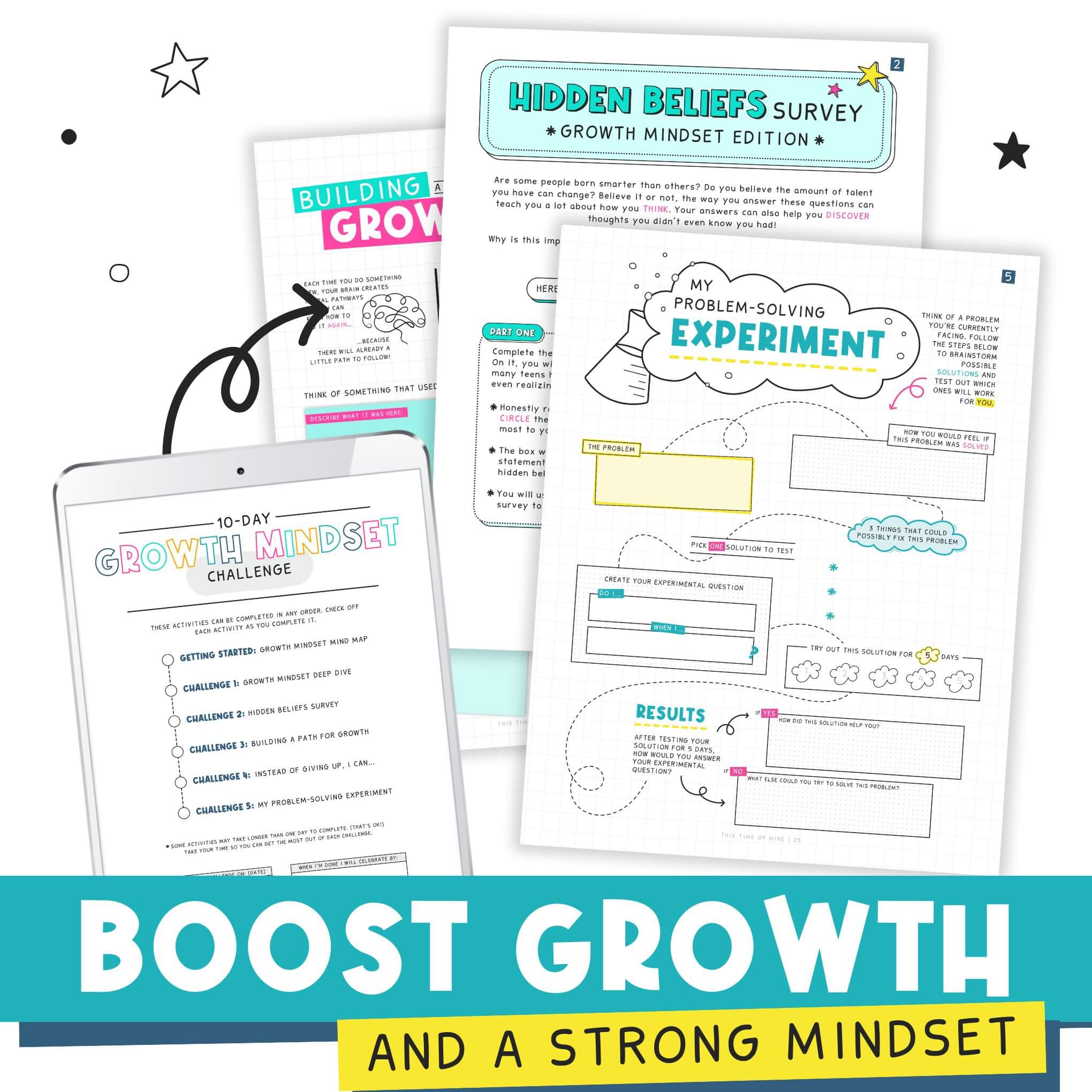 Mockup Of The Confidence-Boosting Printable Challenges Kit For Teens | This Time Of Mine | Boost Growth And A Strong Mindset