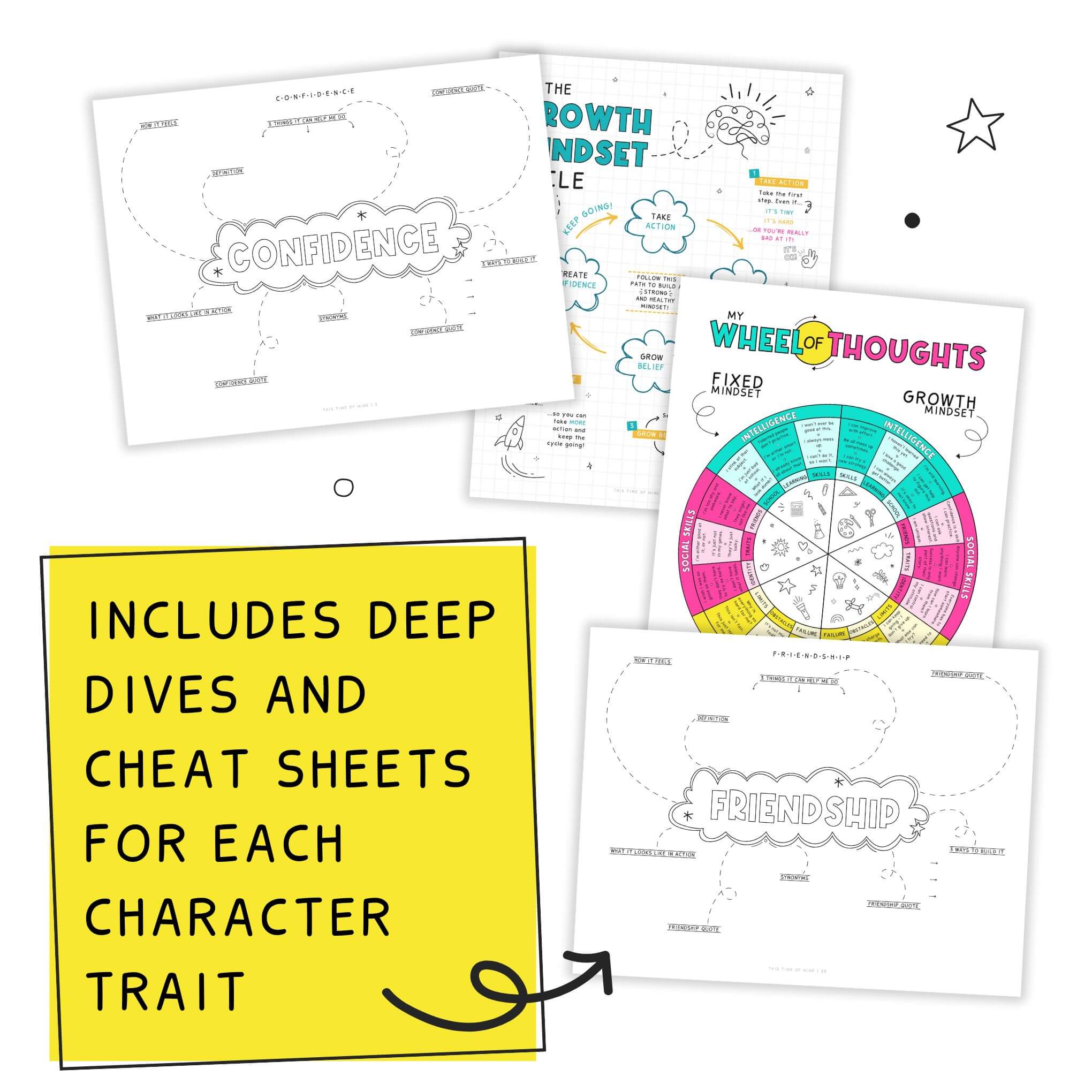 Mockup Of The Confidence-Boosting Printable Challenges Kit For Teens | This Time Of Mine | Includes Deep Dives And Cheat Sheets For Each Character Trait