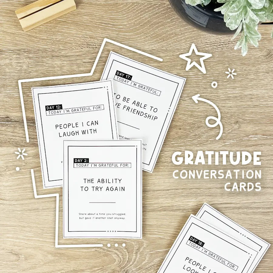 Flatlay Of Gratitude Conversation Cards | Conversation Starters For Families | This Time Of Mine