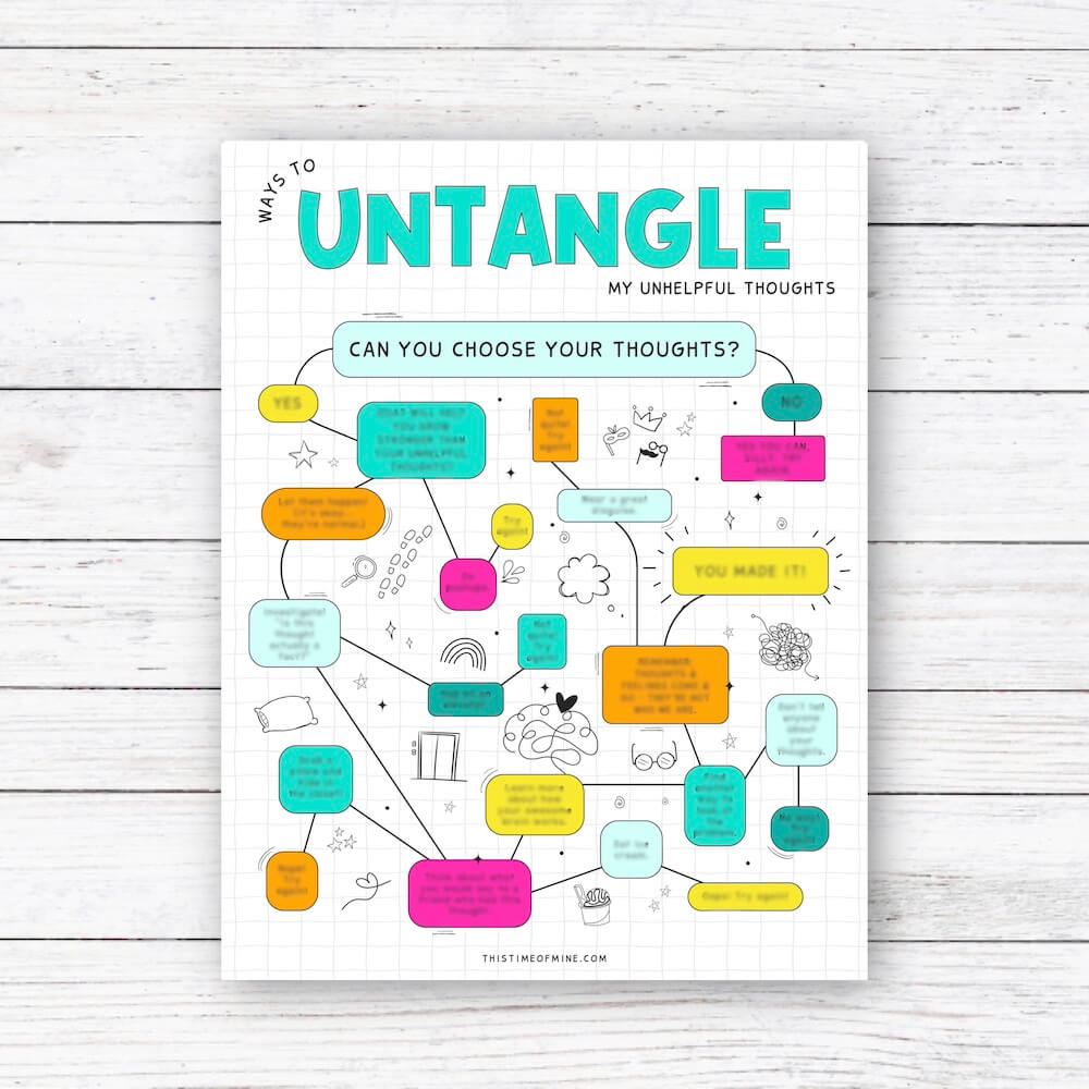 Mockup of The How To Untangle Unhelpful Thoughts Printable Poster For Kids And Teens PDF | Positive Mindset Skills