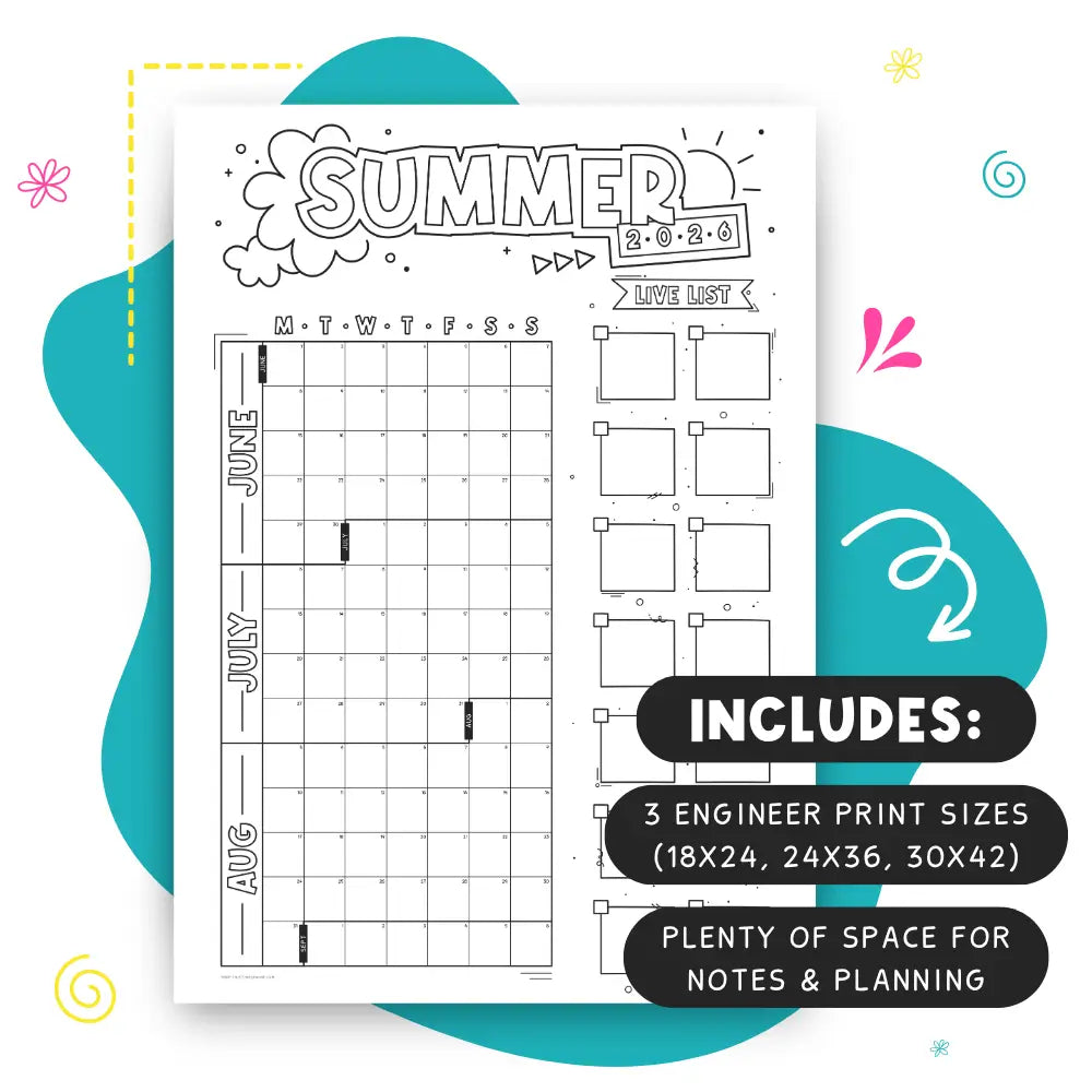 Mockup Of Jumbo 2026 Summer Calendar - Printable PDF For Families - Engineer Print 