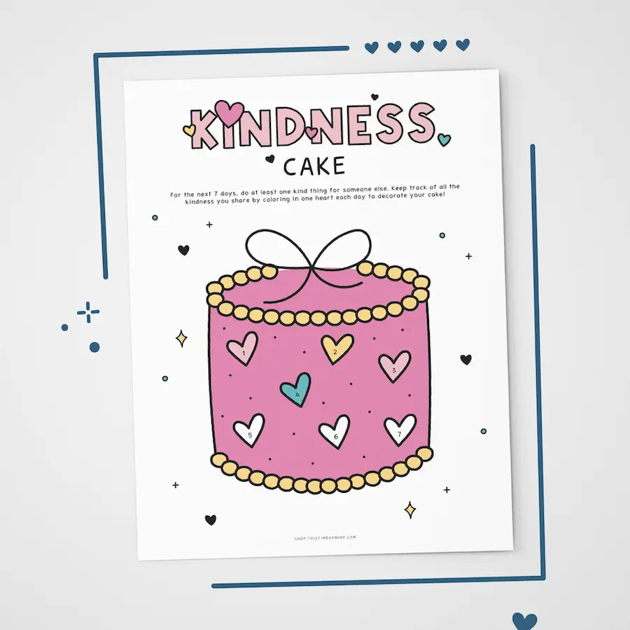 Mockup Of Kindness Cake | Printable Kindness Challenge For Kids To Spread and Track Kind Acts Of Service And Friendship