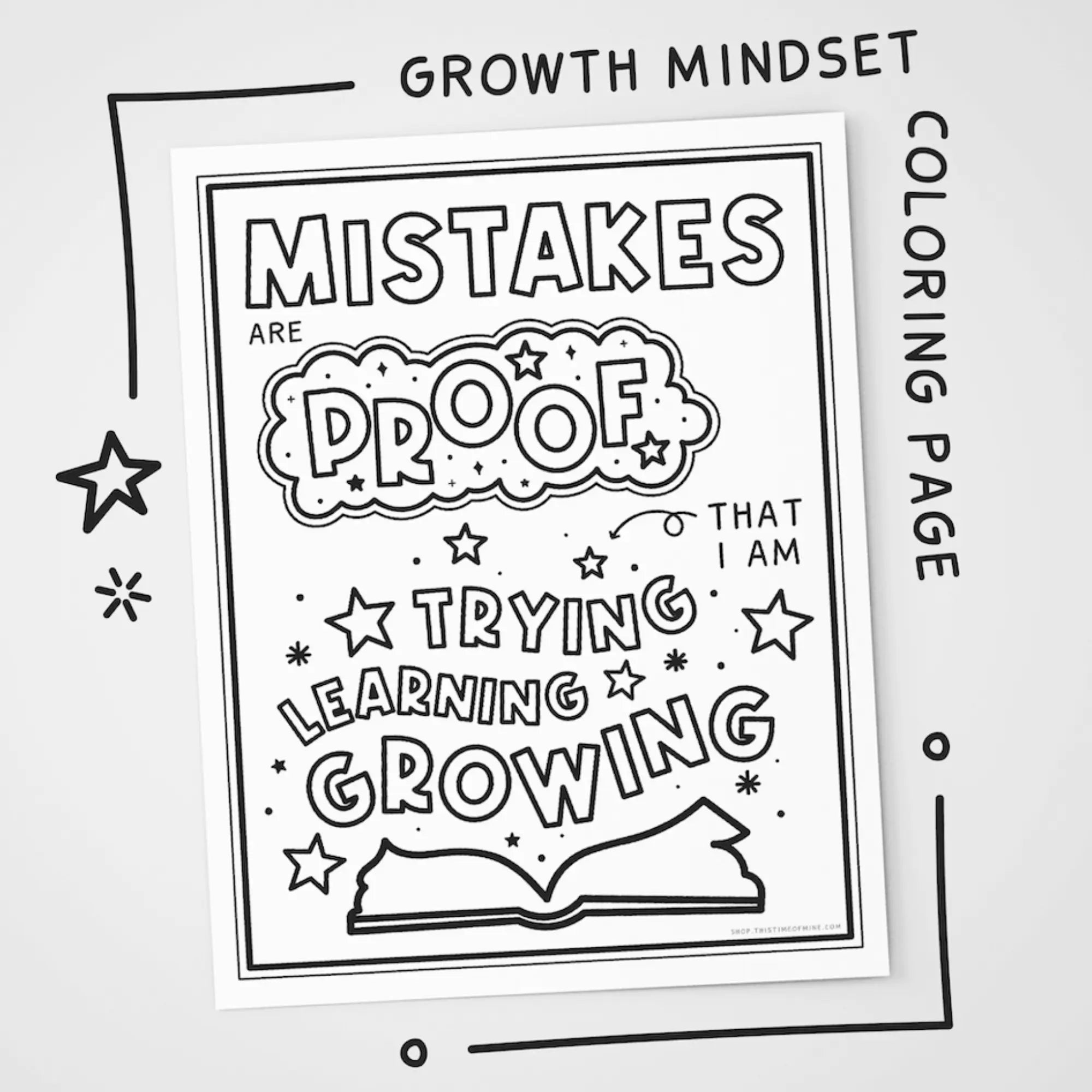 Image Of Mistakes Growth Mindset Coloring Page | Help Kids Reframe Mistakes And Failure As Tools For Growth