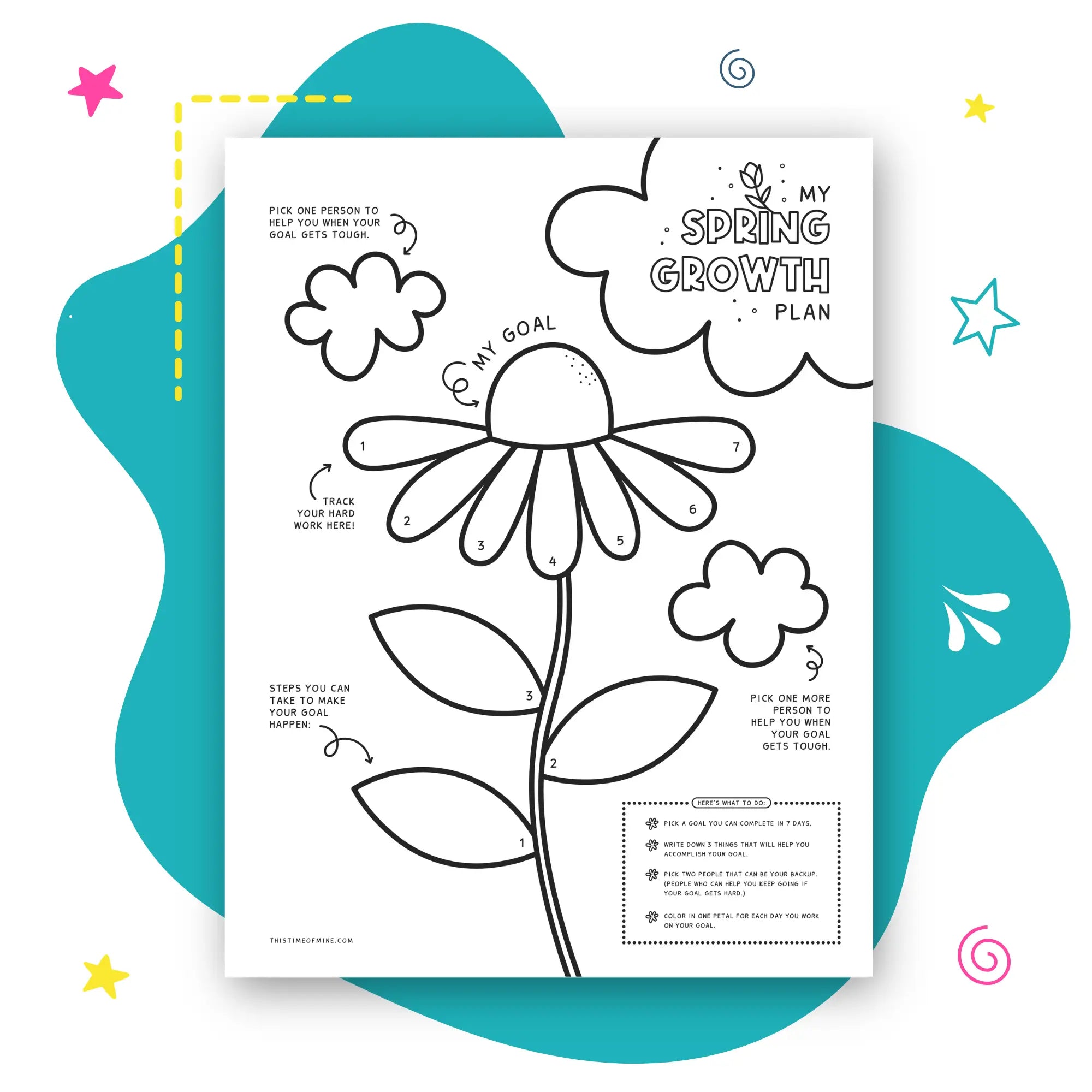 Mockup Of My Spring Growth Plan | Printable Weekly Goal Setting Activity For Kids | Build Confidence With Goals For Kids | Printable Tracker