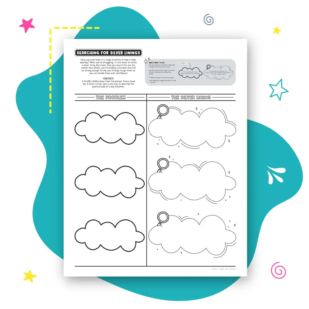 Mockup Of Searching For Silver Linings | Building An Optimistic Mindset For Kids And Teens | Printable Activity