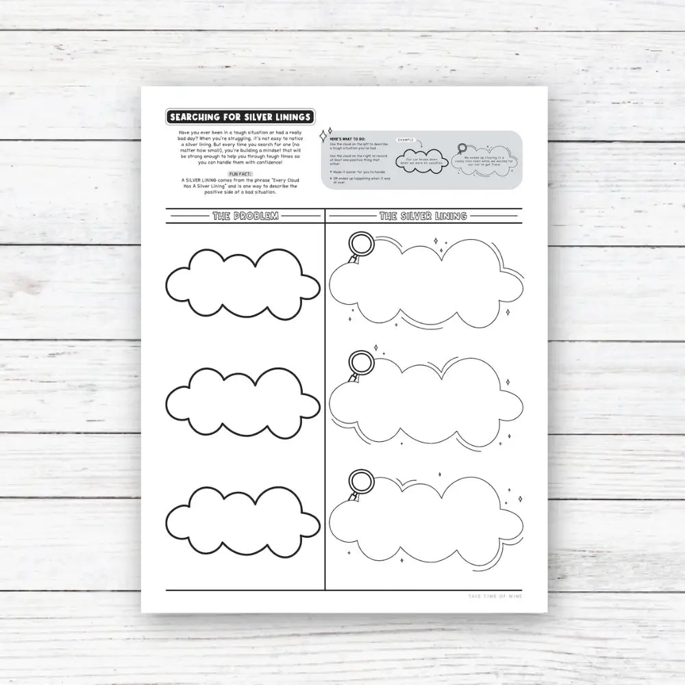 Mockup Of Searching For Silver Linings | Positive Mindset Printable Activity For Kid And Teens