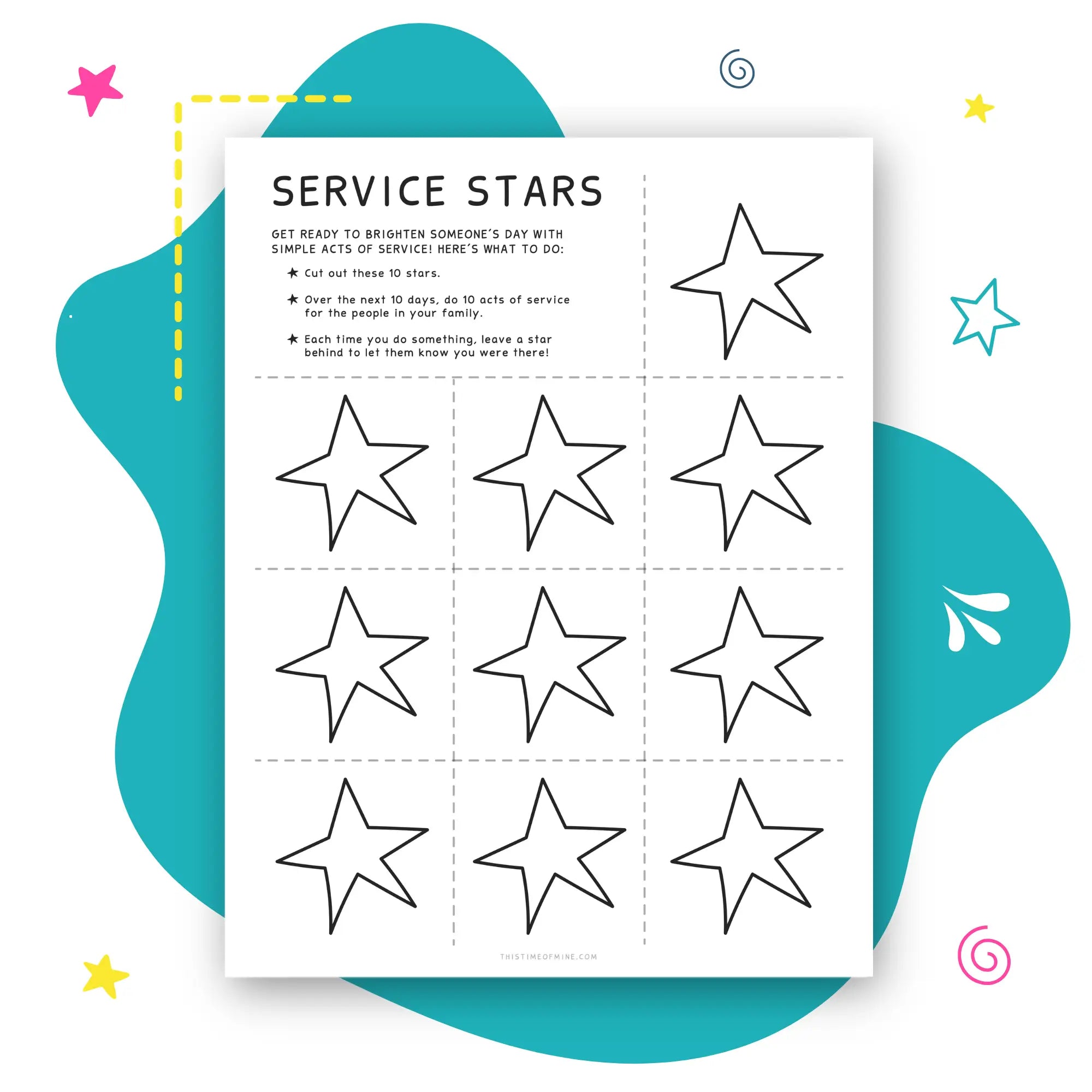 Mockup Of Service Stars - Help Kids Spread Kindness And Joy - Printable 10-Day Challenge