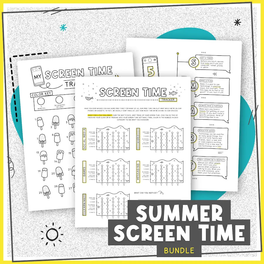 Mockup Of Summer Screen Time Bundle | Guide, Challenge and Tracker for Kids 8-12 For Healthy Screen And Tech Habits
