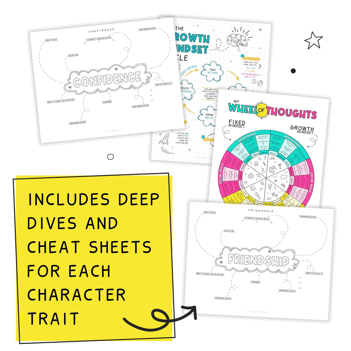 Mockup Of The Challenges Kit Growth Mindset Edition For Kids 10-14 | Includes Deep Dives And Cheat Sheets For Each Character Trait
