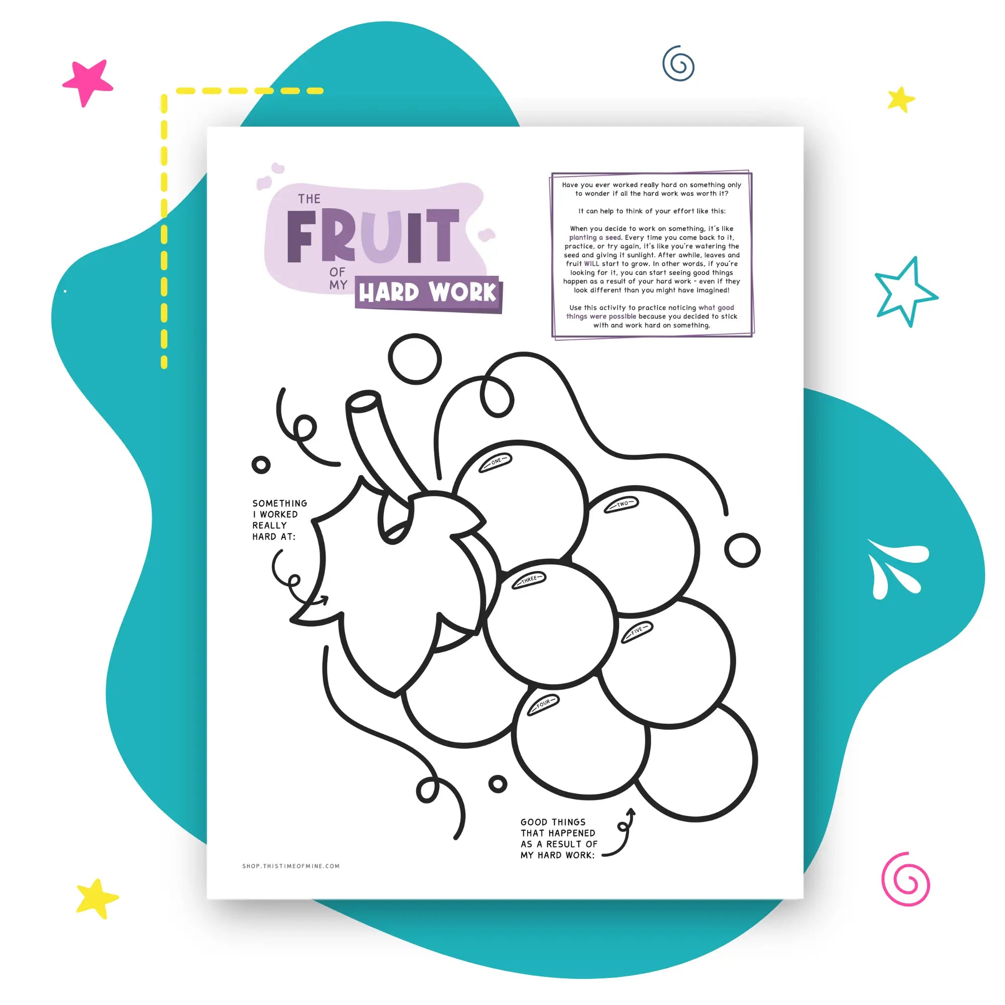 Mockup Of The Fruit Of My Hard Work | Printable Activity To Build Confidence And Recognize Results Of Dedication And Perseverance