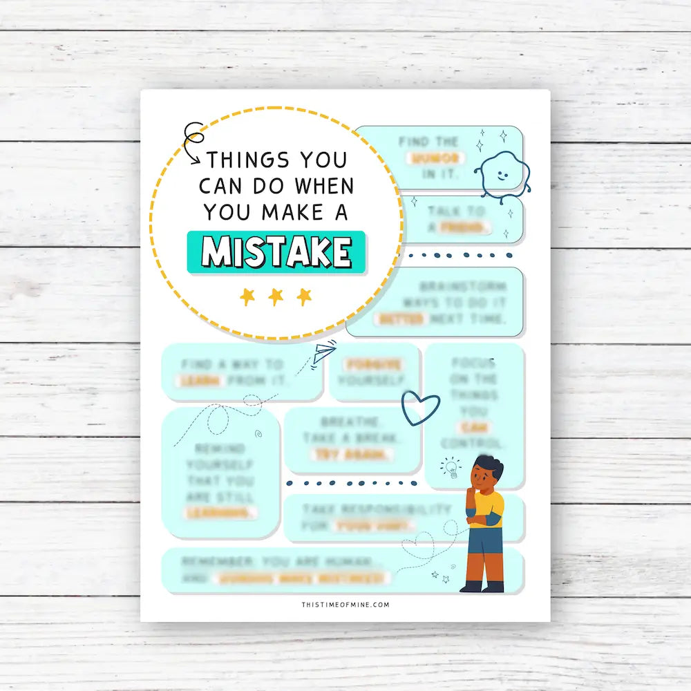 Mockup Of Things You Can Do When You Make A Mistake | Printable Growth Mindset Guide For Kids 